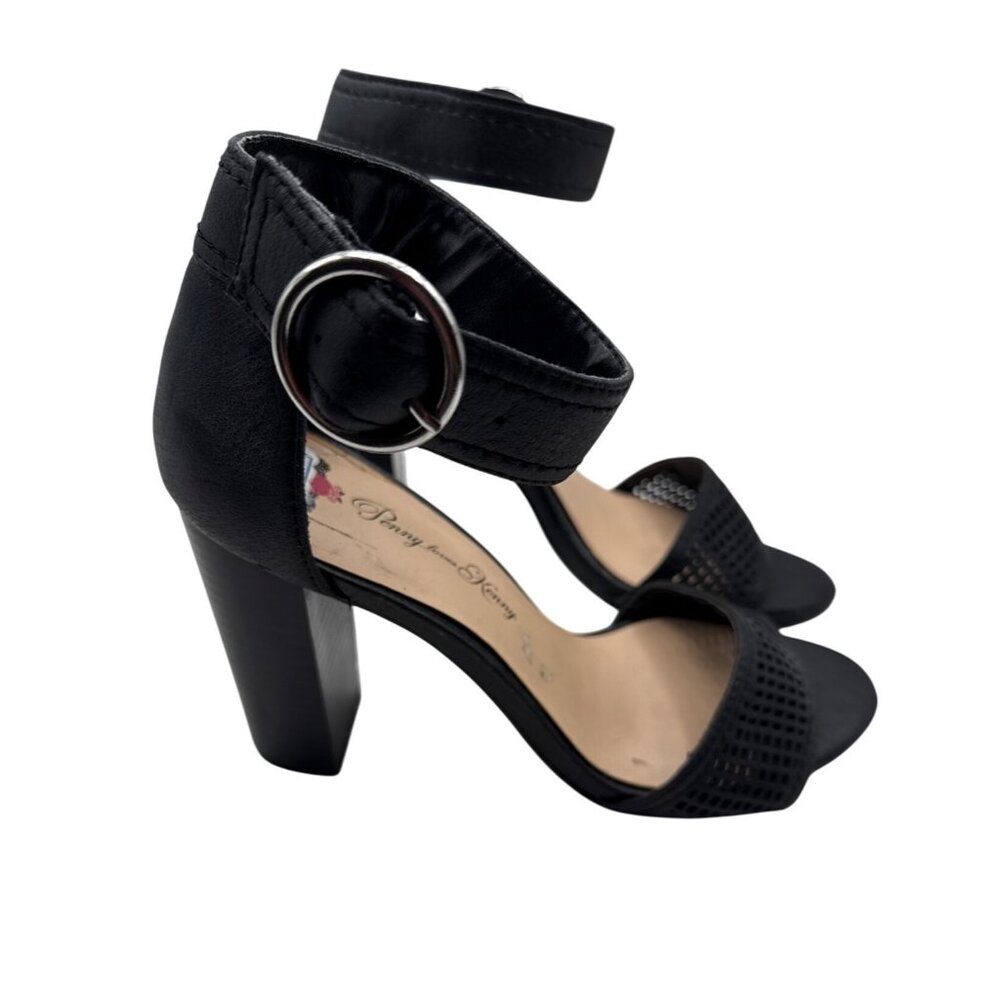 Penny Loves Kenny Size 7M  Ankle Strap High Block Heel Sandals Perforated Toe
